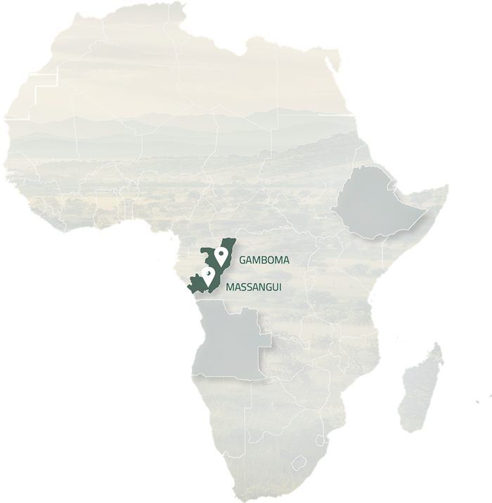 Map of Africa showing the Gamboma and Massangui concessions in the Republic of the Congo